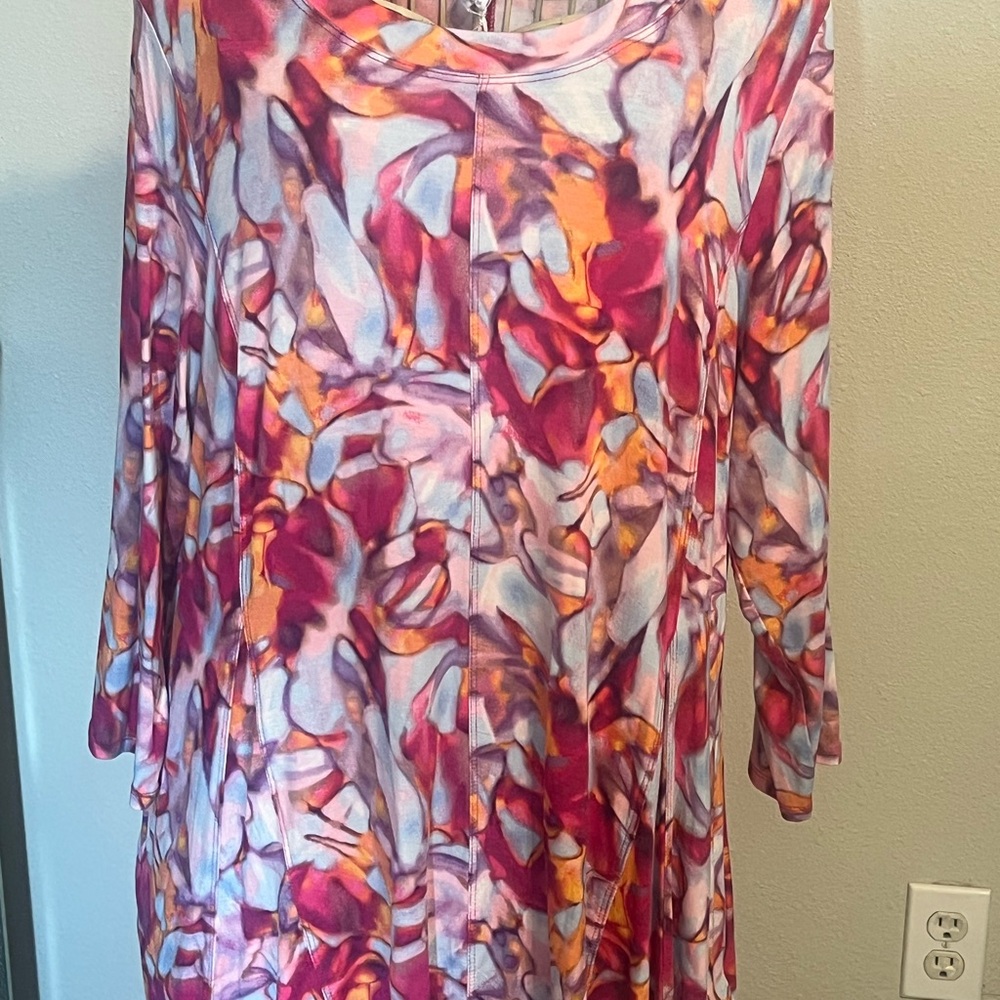 intro. Pink, Orange & White Abstract Floral Tunic